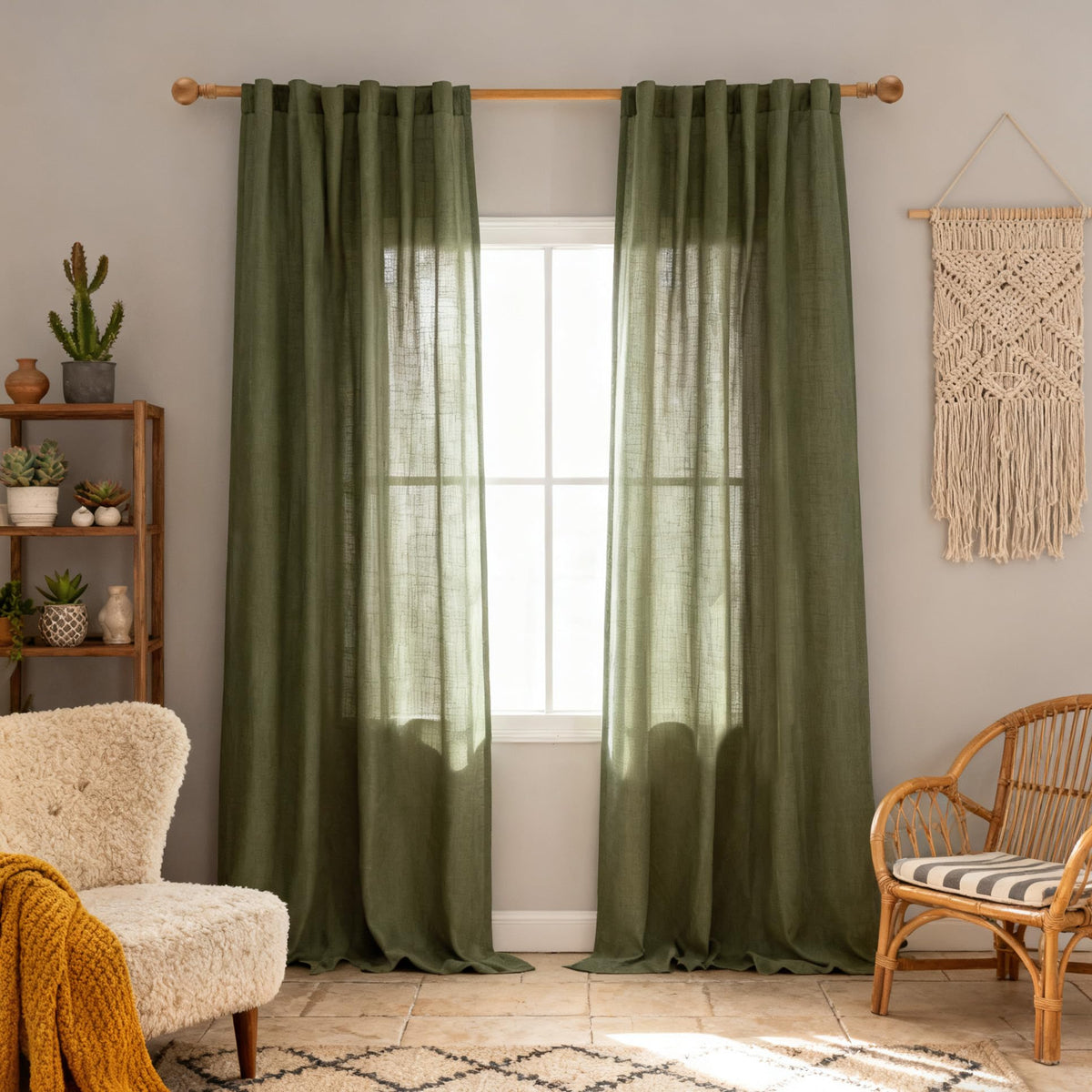 MYSKY HOME Linen Curtains for Living Room, Natural Semi Sheer Curtains & Drapes 84 inches Length 2 Panels Set Farmhouse Country Boho Style Back Tab Draperies for Sliding Glass Door, 50" Wide, Linen