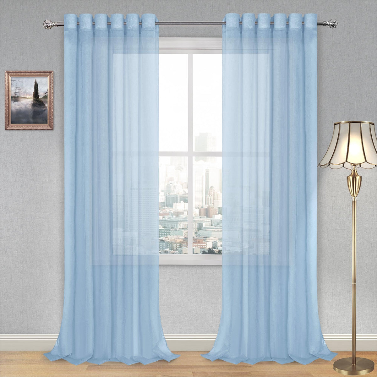 DWCN White Sheer Curtains Linen Look Semi Transparent Voile Grommet White Curtains for Living Dining Room Drapes 52 x 84 Inch Long, Set of 2 Panels