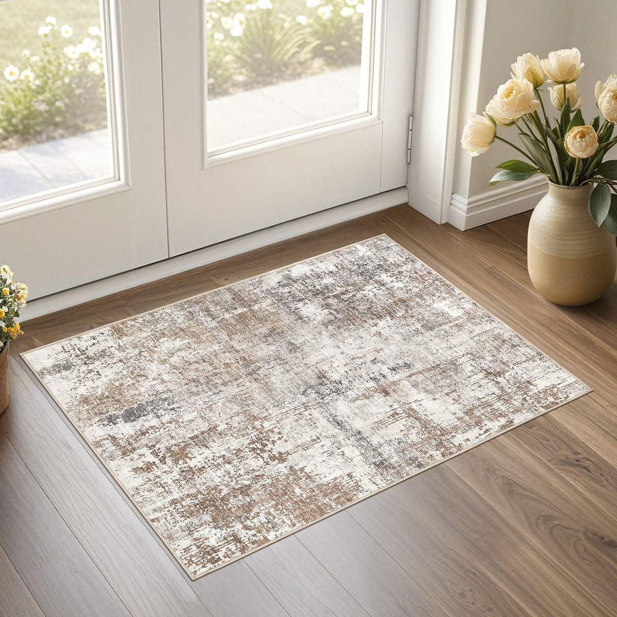 UERMEI 8x10 Area Rug Living Room Rugs - Washable Neutral Modern Abstract Soft Thin Large Rug Indoor Floor No Slip Rug Carpet for Bedroom Under Dining Table Home Office Decor - Brown Grey