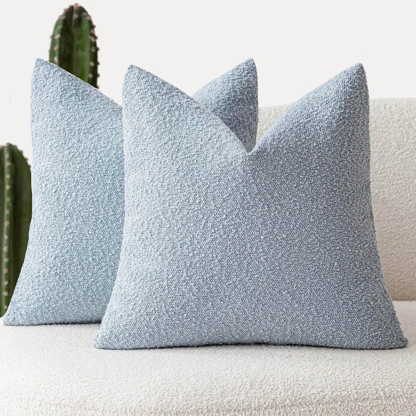 Foindtower Pack of 2, 20 x 20 Inch, Decorative Textured Boucle Throw Pillow Covers Accent Solid Pillow Cases Cozy Soft Couch Cushion Case for Chair Sofa Bedroom Living Room Home Decor, Cream White