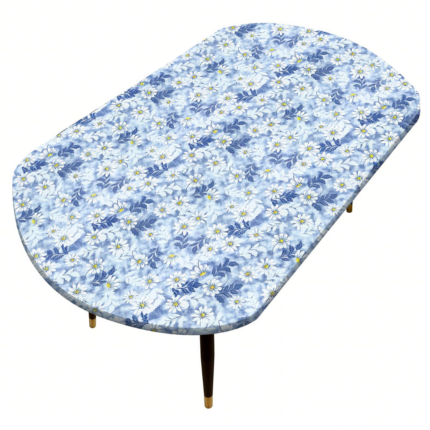 Pioggia Round Vinyl Fitted Tablecloth with Flannel Backing Elastic Table Cloth Waterproof Oil-Proof Plastic Table Cover Best for 45"-56" Round