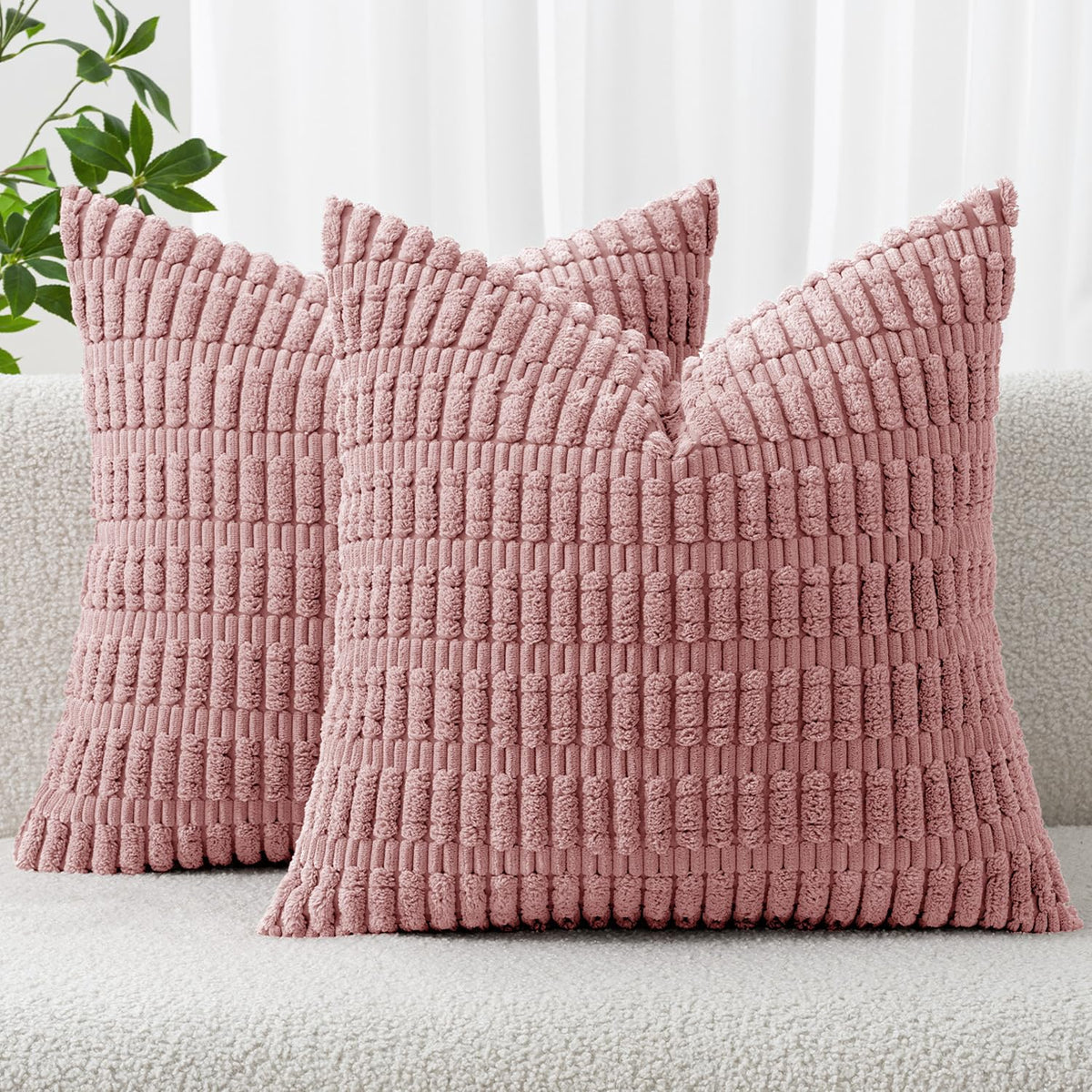 MIULEE Corduroy Decorative Throw Pillow Covers 18x18 Cream White Pack of 2 | Soft Boho Striped Pillow Covers Modern Farmhouse Home Decor For Sofa Living Room Couch Bed