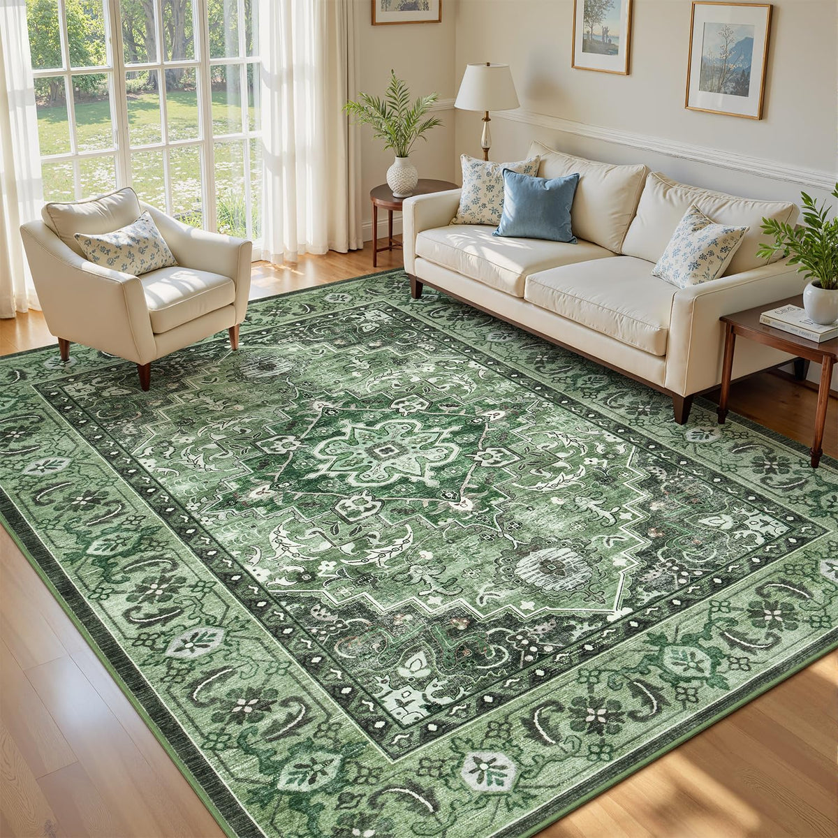 Lofus 5x7 Area Rugs for Living Room Bedroom, Soft Boho Carpet Floral Brown | High-Power Vacuuming, Non-Slip, Low Pile, Stain & Water Repellent, Soft, Skin-Friendly, for Kitchen Entryway Office