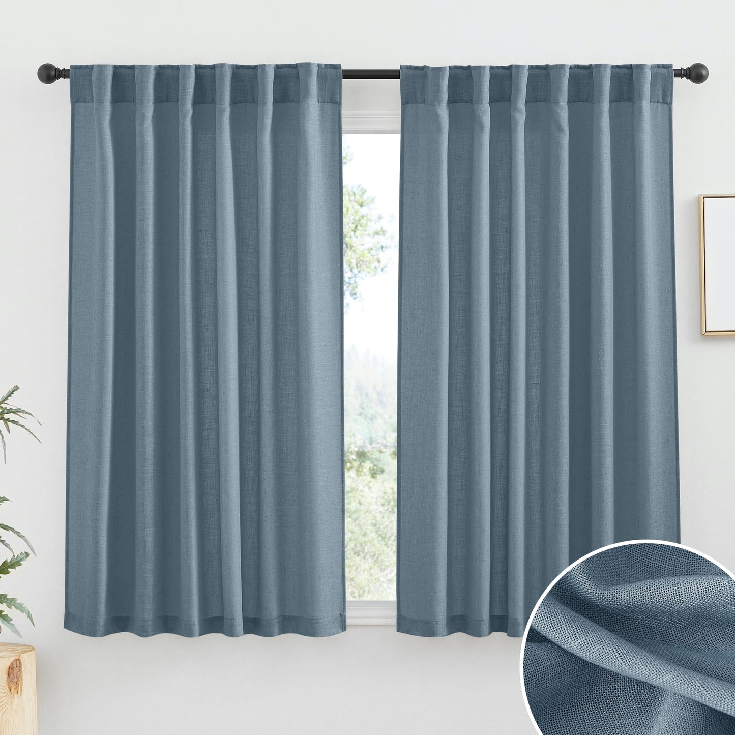 RYB HOME White Sheer Curtains for Living Room Patio Glass Door, W52 x L95 | Linen Texture, Light Filtering Privacy, Airy Translucent, Back Tab, Bedroom Office Balcony, W52 x L95, 2 Panels