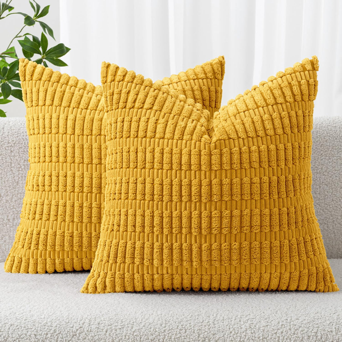 MIULEE Corduroy Decorative Throw Pillow Covers 18x18 Cream White Pack of 2 | Soft Boho Striped Pillow Covers Modern Farmhouse Home Decor For Sofa Living Room Couch Bed