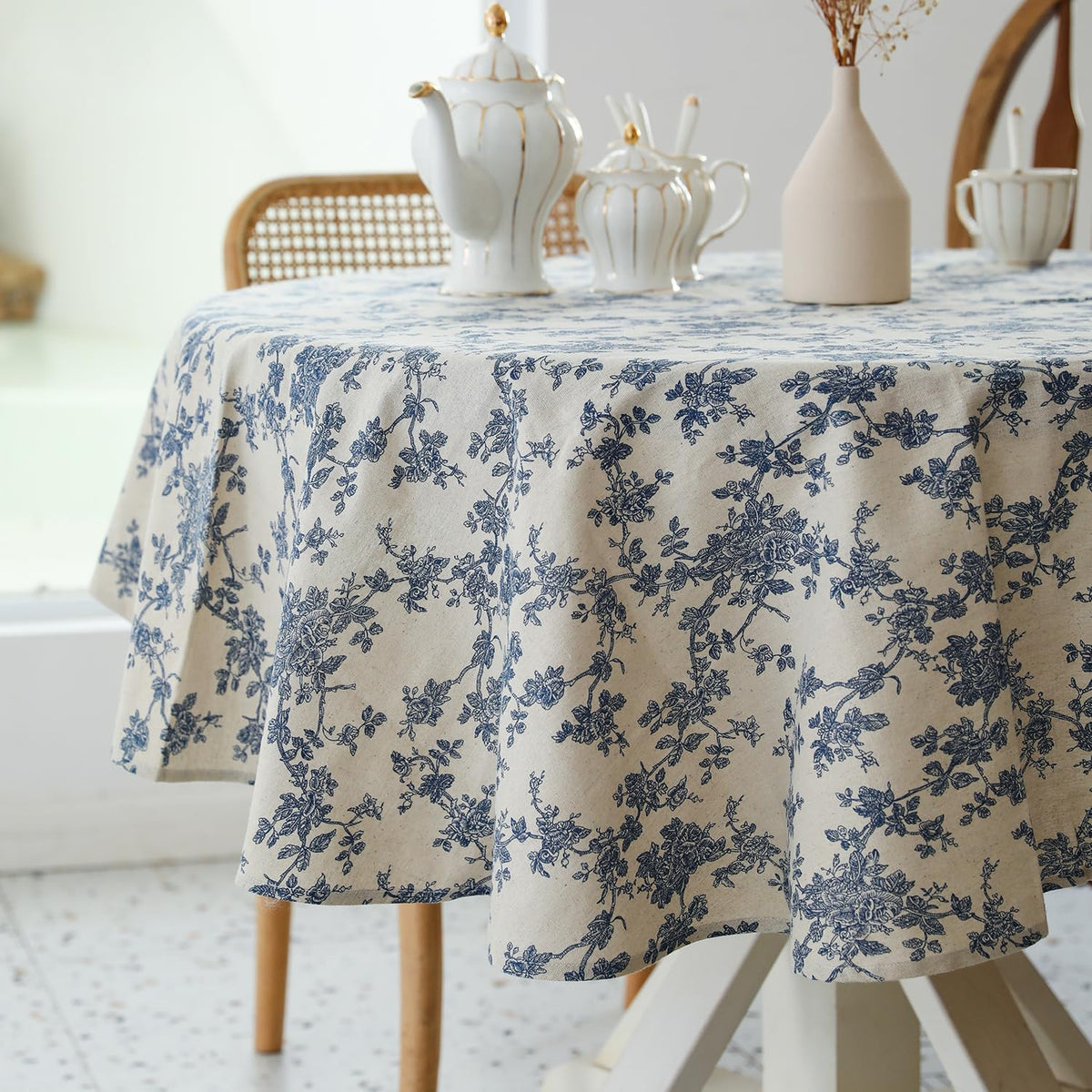 Pastoral Rectangle Tablecloth - 60 x 102 Inch Table Cloth - Washable Table Cover with Dust-Proof Wrinkle Resistant for Restaurant, Picnic, Indoor and Outdoor Dining, Floral (Dark Blue)