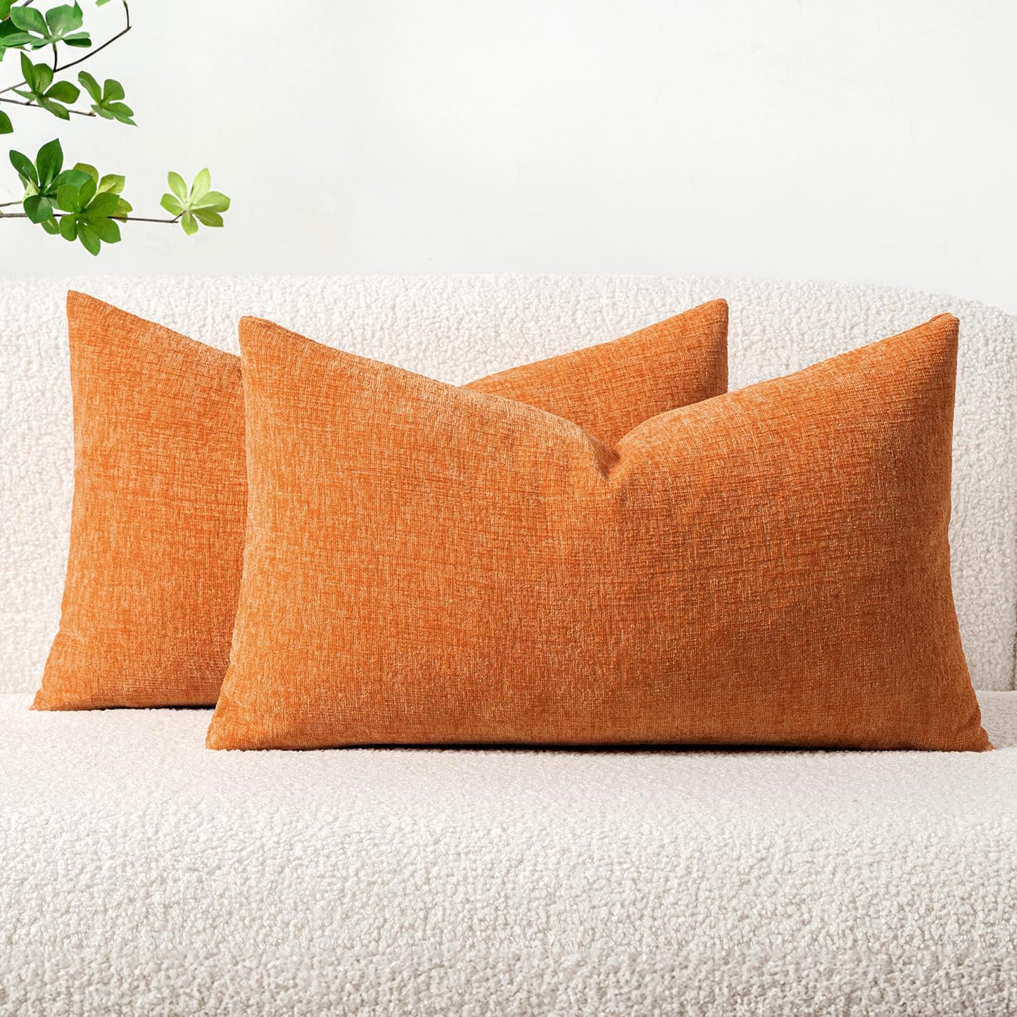 MIULEE Soft Chenille Fall Throw Pillow Covers Burnt Orange 18x18 Pack of 2 | Modern Fall Home Decor, Classic Decorative Pillows, Solid Dyed Cases, Boho Couch Cushion Covers for Sofa Bed Living Room