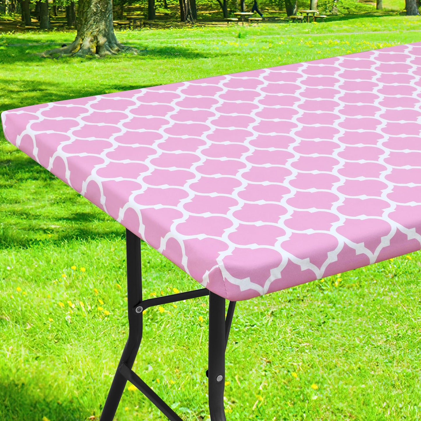 Smiry Picnic Fitted Table Cover, 6 Foot Flannel Backed Vinyl Tablecloth | Waterproof Elastic Stretch Table Cloth, Wipeable Plastic Tablecloth for Camping, Indoor & Outdoor (Grey, 30" x 72")