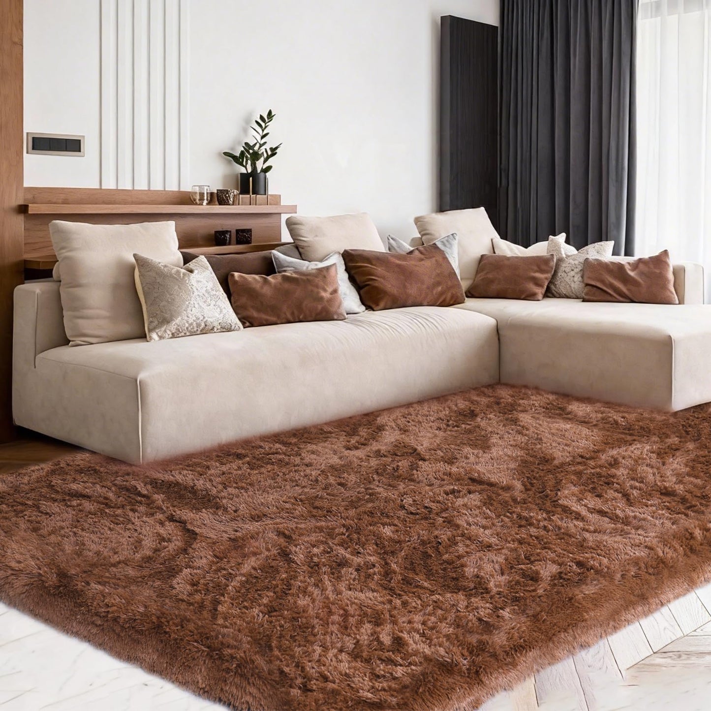 8x10 Cream Fluffy Shag Area Rug, Non-Slip Soft Carpet for Home | Soft Plush Rug With Durable Non-Slip Backing. Ideal for Living Room, Bedroom, Kids Room. Thick, Cozy, Modern Design.