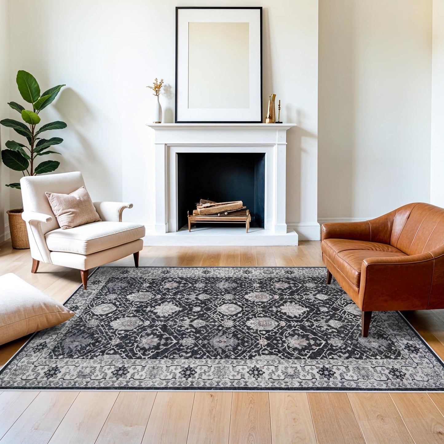 2x6 Hallway Washable Runner Rug : Vintage Soft Kitchen Laundry Runner with Non Slip Backing Farmhouse Entryway Living Room Floor Mat Stain Resistant Carpet for Bedroom Bathroom Distressed Beside Rug