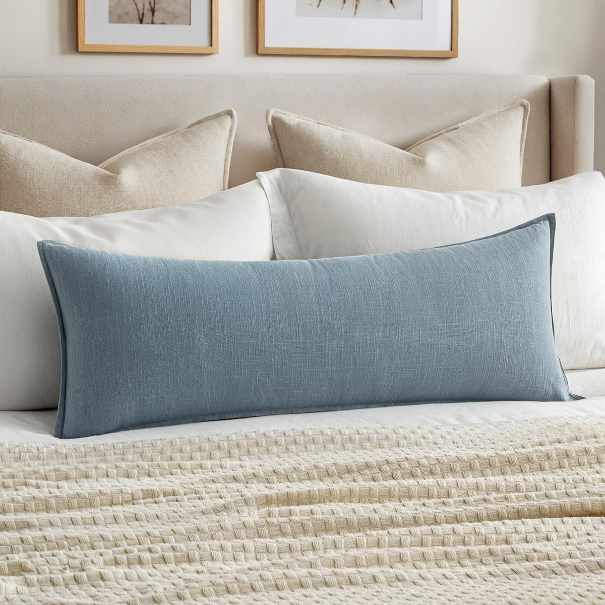MIULEE Decorative Linen Lumbar Pillow Cover 14x36 Inch Natural Beige | Boho Farmhouse Neutral Couch Long Throw Pillow for Bed, Pack of 1 Accent Modern Pillowcase, Sofa Livingroom Home Decor