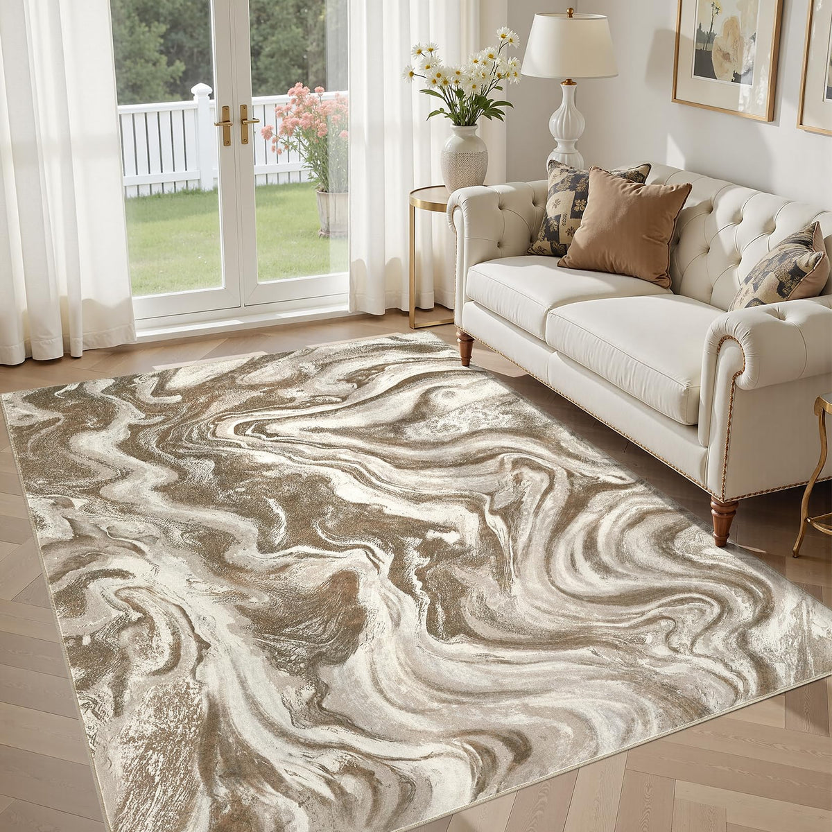 DMOYEST 8x10 Area Rug for Living Room Washable Abstract Indoor Carpet | Neutral Modern Low Pile Rugs Kid & Pet Friendly Large Soft Thin Carpet for Bedroom Dining Room - Grey Blue