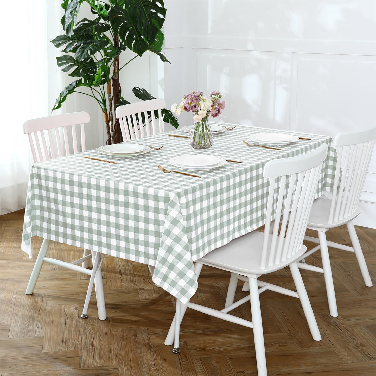 Romanstile Rectangle Vinyl Tablecloth, 100% Waterproof Buffalo Gingham Plastic Table Cloth, Heavy Duty Wipeable Checkered Table Covers for Outdoor, Camping, Picnic, Patio - 54 x 78, Light Blue