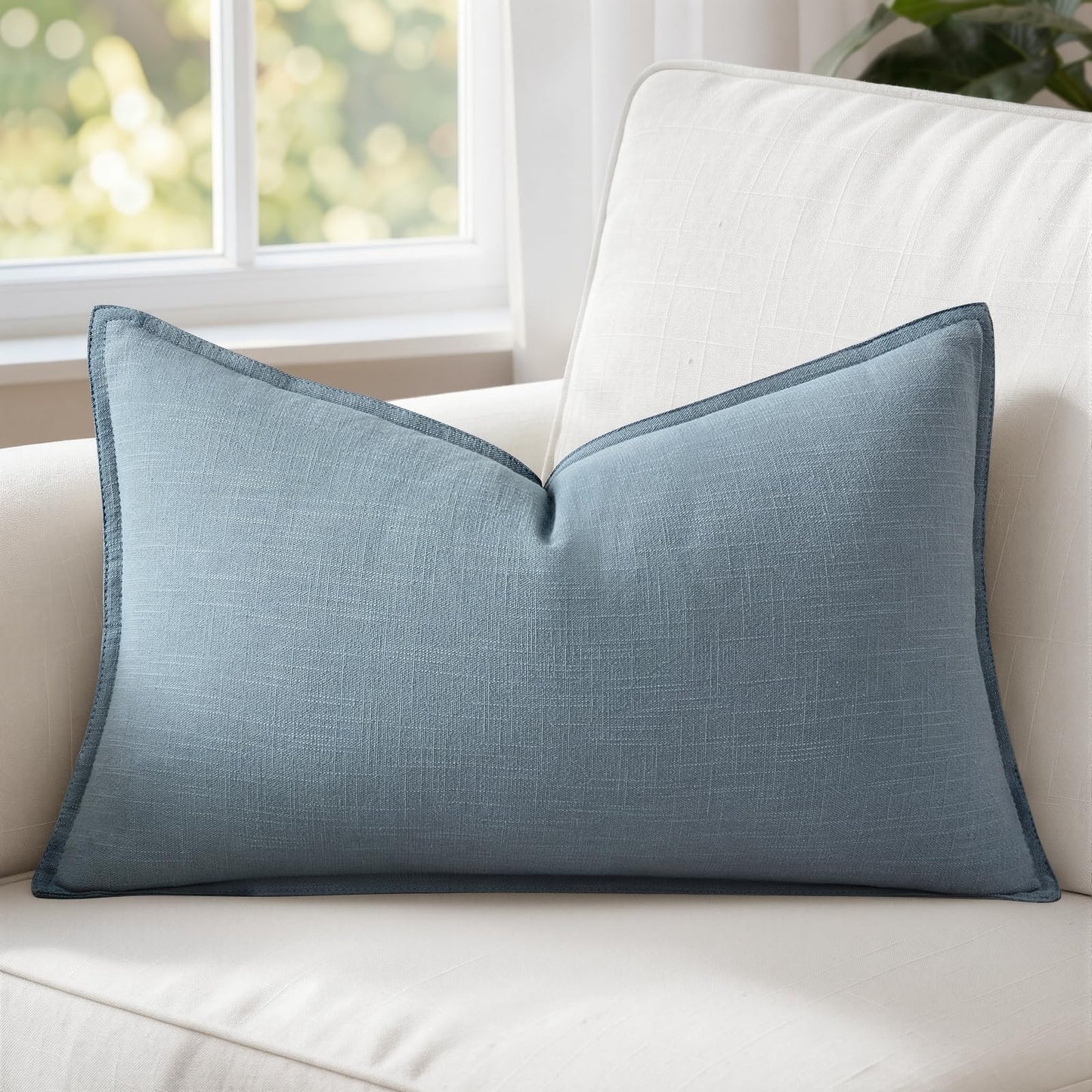 MIULEE Decorative Linen Lumbar Pillow Cover 14x36 Inch Natural Beige | Boho Farmhouse Neutral Couch Long Throw Pillow for Bed, Pack of 1 Accent Modern Pillowcase, Sofa Livingroom Home Decor