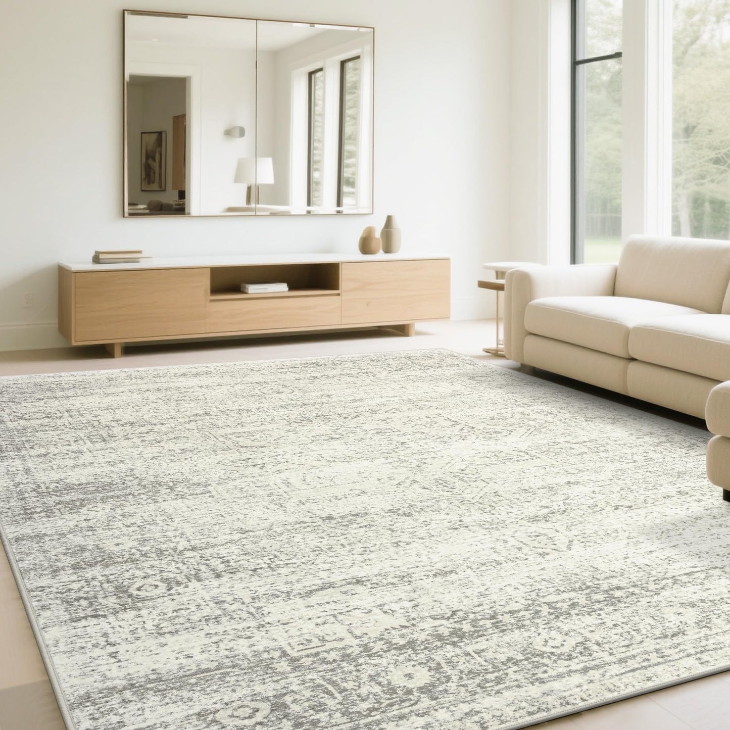 Washable Rugs 8x10 Area Rugs for Living Room,Bedroom,Dining Room Carpet | Ultra Soft Faux Wool,Kids & Pet Friendly,Machine Washable,Non-Slip & Non-Shedding,Large Vintage Low Pile Rug for Home Office