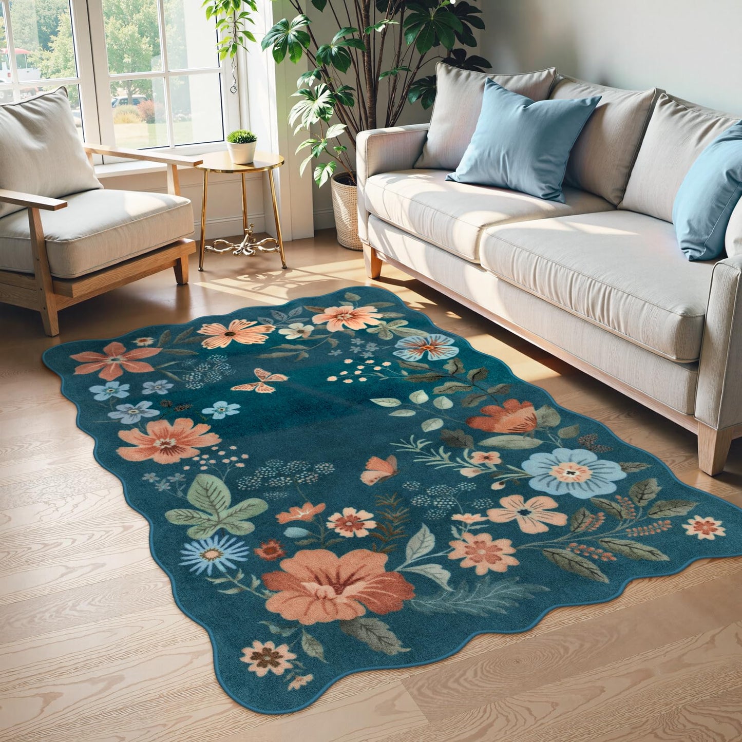 Lahome Floral Living Room Rugs, Area Rugs 5x7 Rug for Bedroom Ultra-Thin Soft Rug, Non-Slip Washable Rugs Stain Resistant Boho Rug Flore Throw Rug for ‎Dining Room Office (5x7ft,Green)
