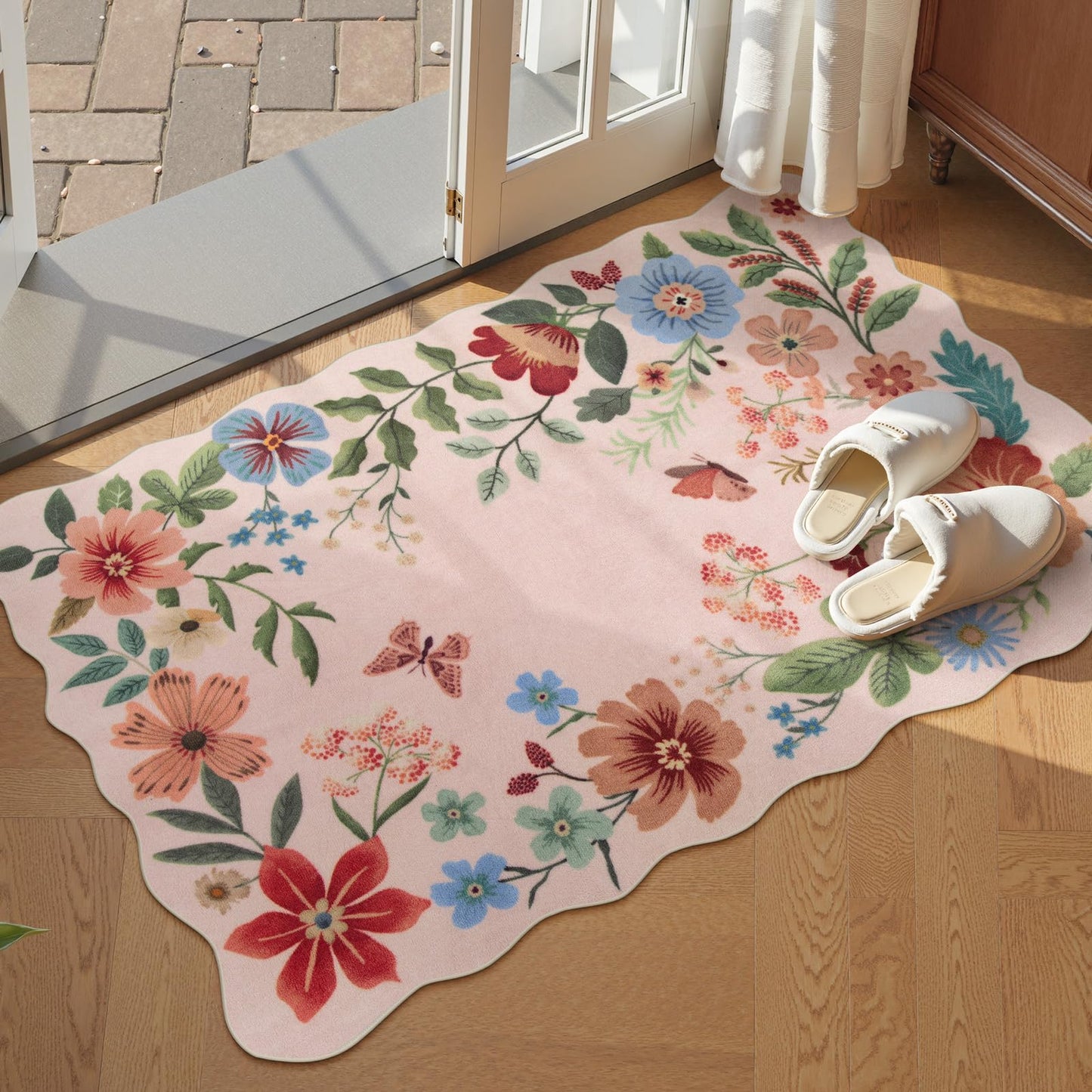 Lahome Floral Rugs for Living Room, 5x7 Area Rugs Ultra-Thin Soft Washable Rug, Non-Slip Bedroom Rug Stain Resistant Boho Flore Carpet for ‎Dining Room Office (5x7ft,Black/Grey)