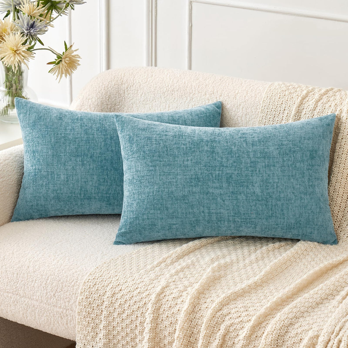 MIULEE Soft Chenille Fall Throw Pillow Covers Burnt Orange 18x18 Pack of 2 | Modern Fall Home Decor, Classic Decorative Pillows, Solid Dyed Cases, Boho Couch Cushion Covers for Sofa Bed Living Room
