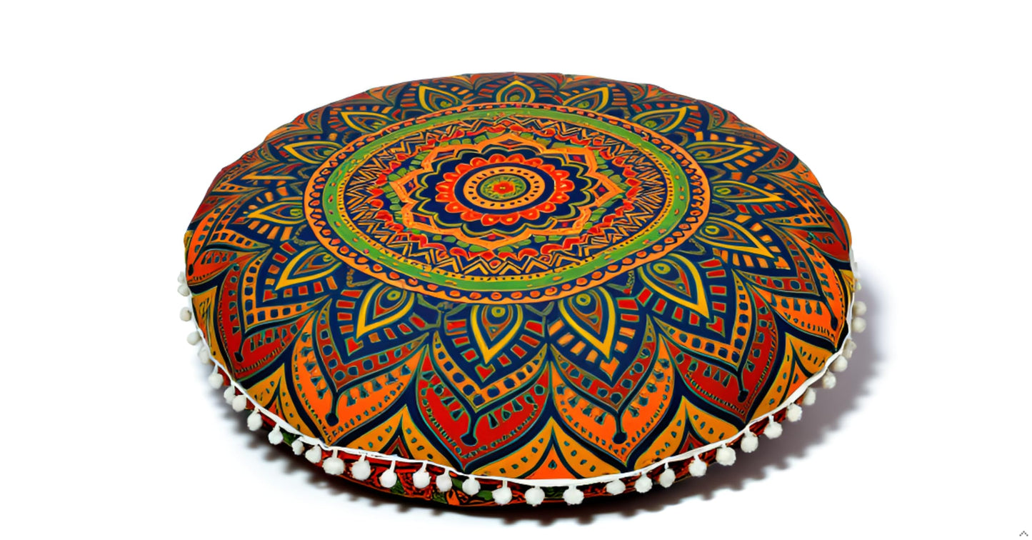 Large Round seat Floor Cushion Chair Ottoman Cover Pouf Pillow Meditation Floor Cushions for Adults Seating pouffe Ottoman Throw Covers Craft Room Furniture for Sitting Cover 22 Inches (Multi Nap)