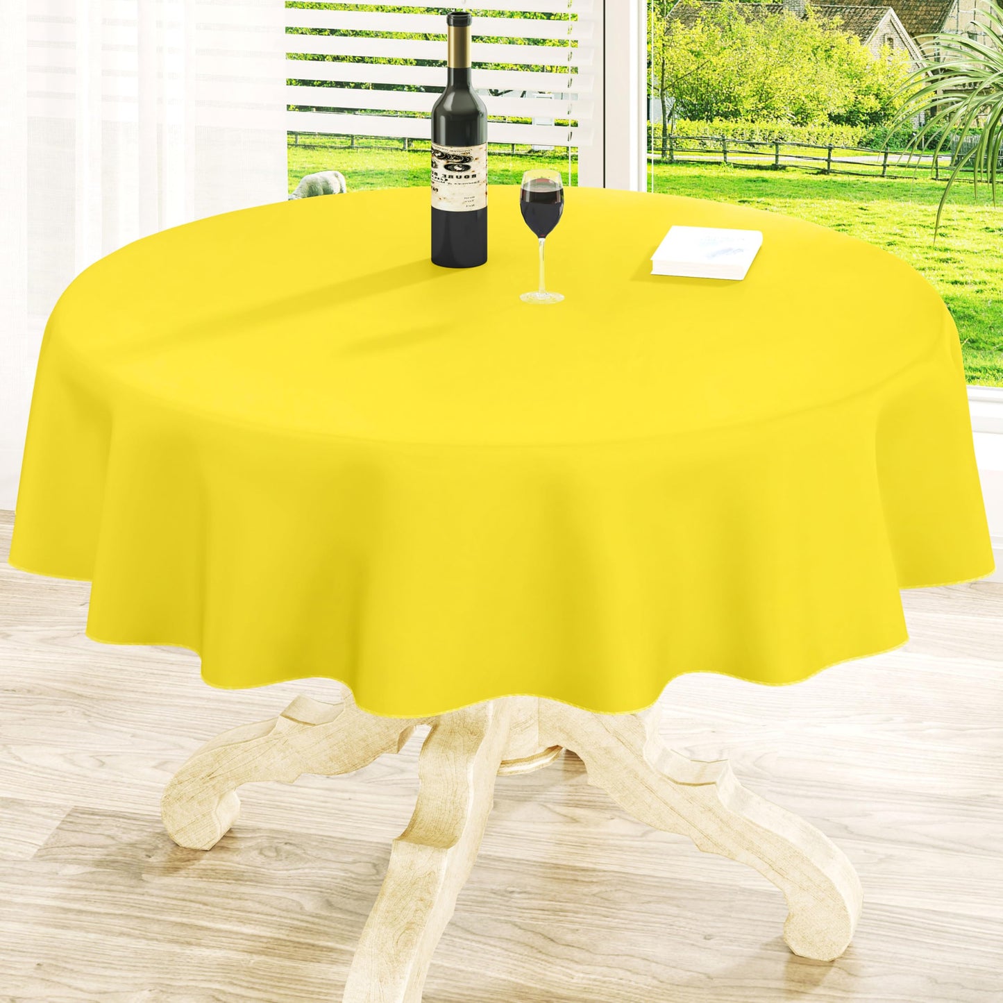 Round Navy Blue Vinyl Waterproof Tablecloth with Flannel Backed | Spillproof Wipe Clean Table Cloth, Plastic Flannel Backing for Dining, Buffet Parties Picnic Camping, 60"