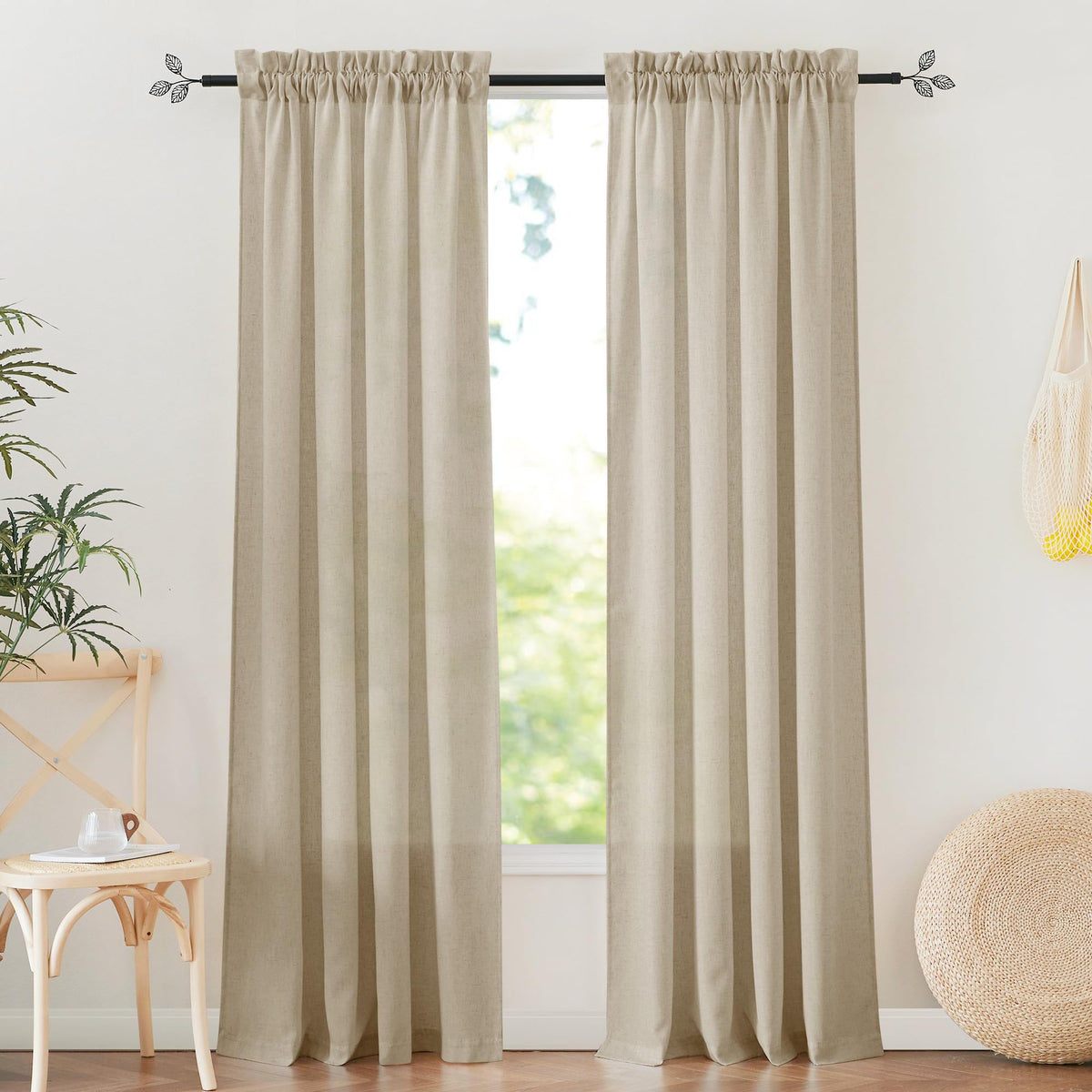 RYB HOME White Semi Sheer Curtains 84 inches Long for Living Room | Half Privacy, Linen Textured, Sheer Light Filtering, Vertical Window Drapes, for Bedroom Dining, White, W52 x L84, 2 Panels