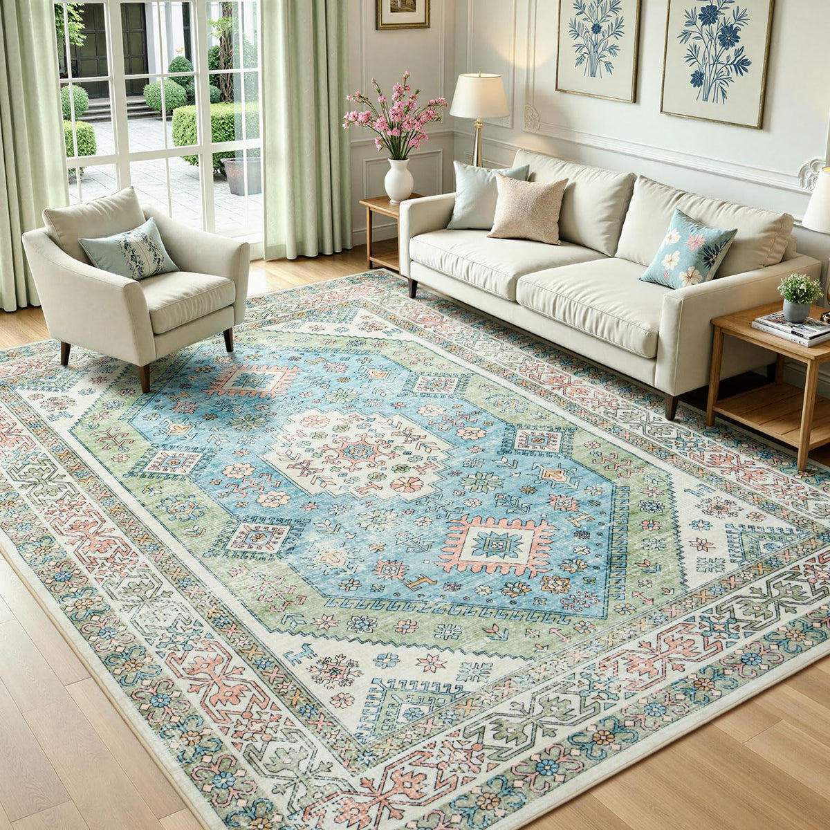 Lofus 5x7 Area Rugs for Living Room Bedroom, Soft Boho Carpet Floral Brown | High-Power Vacuuming, Non-Slip, Low Pile, Stain & Water Repellent, Soft, Skin-Friendly, for Kitchen Entryway Office