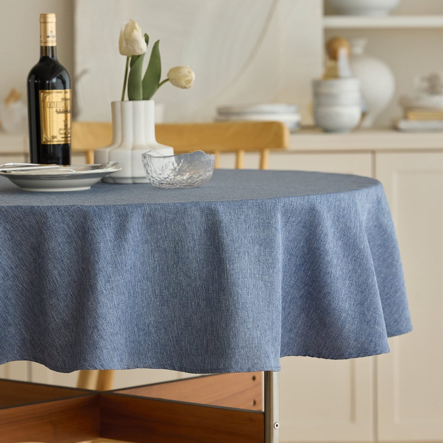 Decorelia Faux Linen Round Tablecloths 60 inch, Waterproof Decorative Washable Texture Rustic Circle Table Cloth Cover for Dining Kitchen Party Farmhouse Outdoor(Round (2-4 Seats),Sage Green)