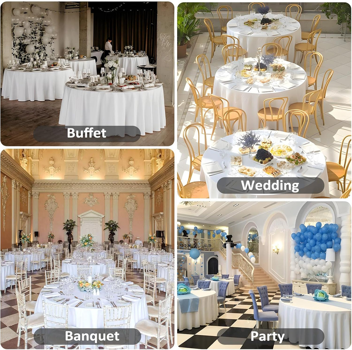 8 Packs 90 Inch White Round Tablecloth | Polyester Fabric, Wrinkle Resistant, For 3Ft-5Ft Round Table, Reusable, Washable Table Cloth, For Buffet Wedding Banquet