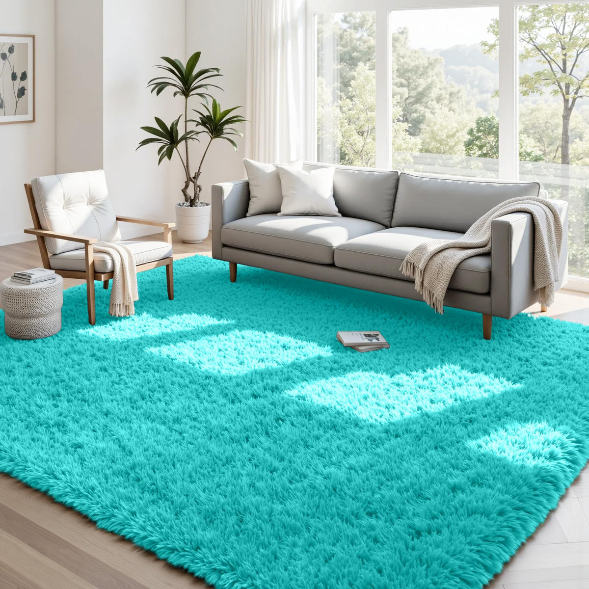 8x10 Fluffy Shag Area Rugs for Living Room Bedroom: Soft Plush Carpet Grey | Upgraded Non-Slip Thick Memory Foam, Ultra Soft, Non-Shedding Fuzzy Carpet, Easy Clean Decor for Kids Room, Nursery, Playroom
