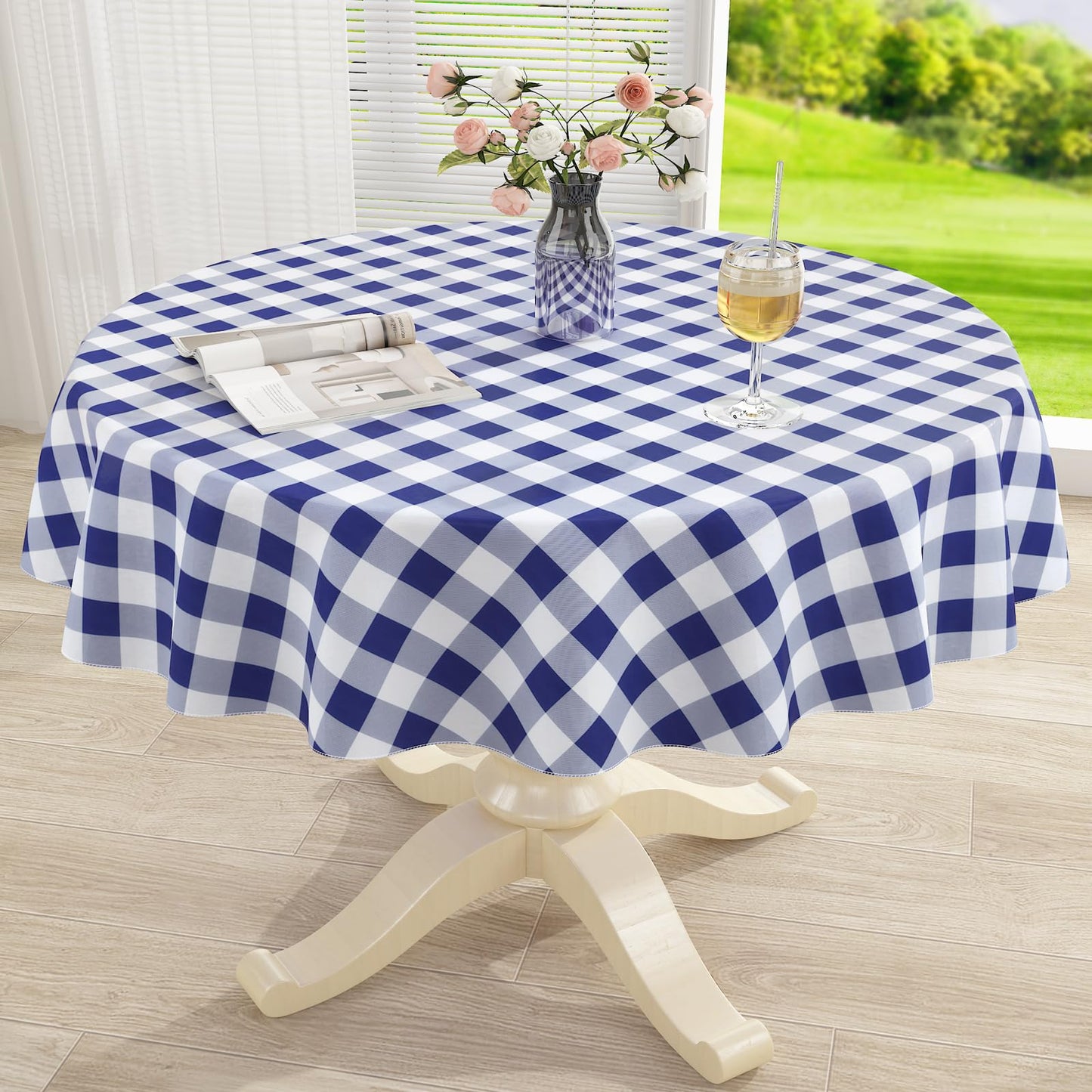 Rectangle Waterproof Vinyl Table Cloth, Buffalo Flannel Backed Tablecloth, Wipeable Plastic Table Cover for Dinner, Kitchen, Outdoor (60" x 84", Black and White)