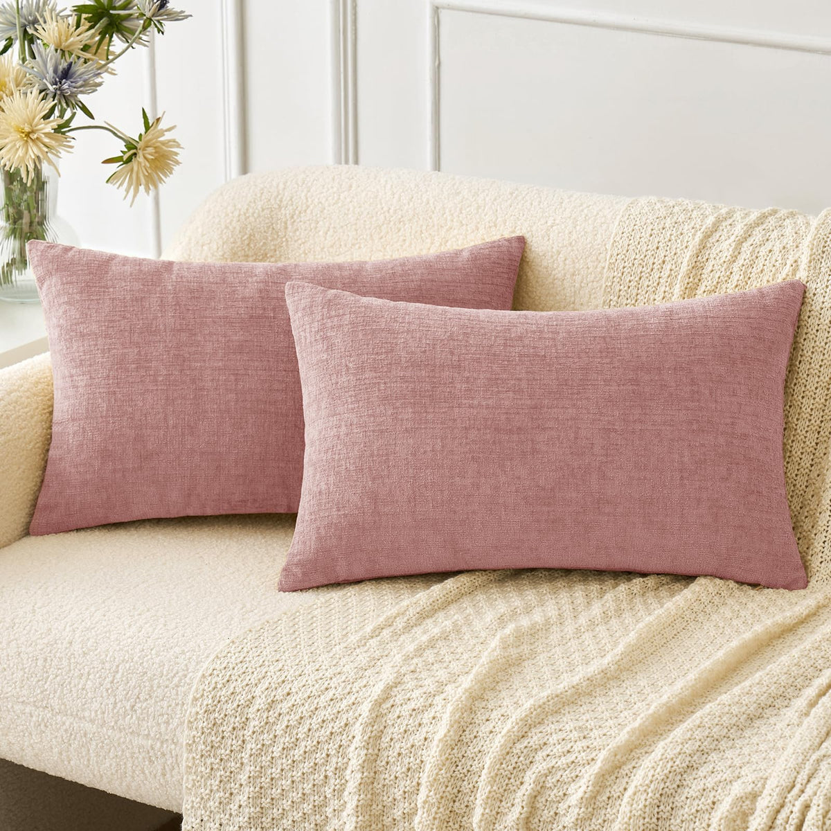 MIULEE Soft Chenille Fall Throw Pillow Covers Burnt Orange 18x18 Pack of 2 | Modern Fall Home Decor, Classic Decorative Pillows, Solid Dyed Cases, Boho Couch Cushion Covers for Sofa Bed Living Room