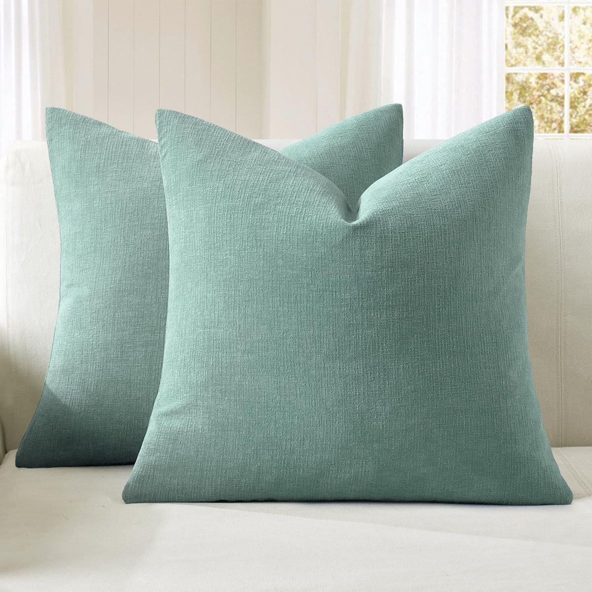 MIULEE Olive Green Chenille Couch Throw Pillow Covers, 18x18 | Set of 2, Soft Modern Farmhouse Style, Decorative Pillowcases for Sofa Living Room Bed, Home Decor