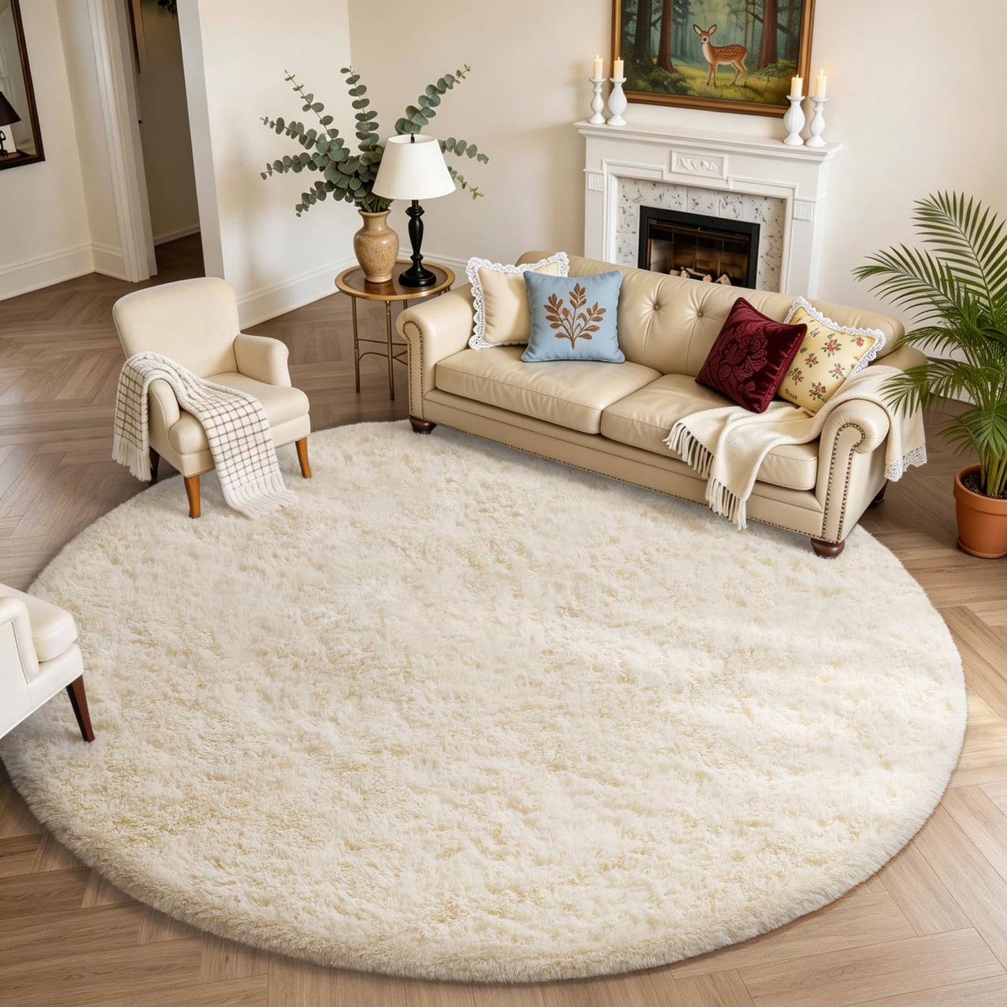Ophanie 8x10 Area Rugs for Living Room, Washable Non-Slip Fluffy Soft Large Shag Bedroom Carpet, Ivory Big Indoor Nursery Rug, Carpets for Boy and Girls Room Dorm Decor with Over 99 pcs Pile fibers