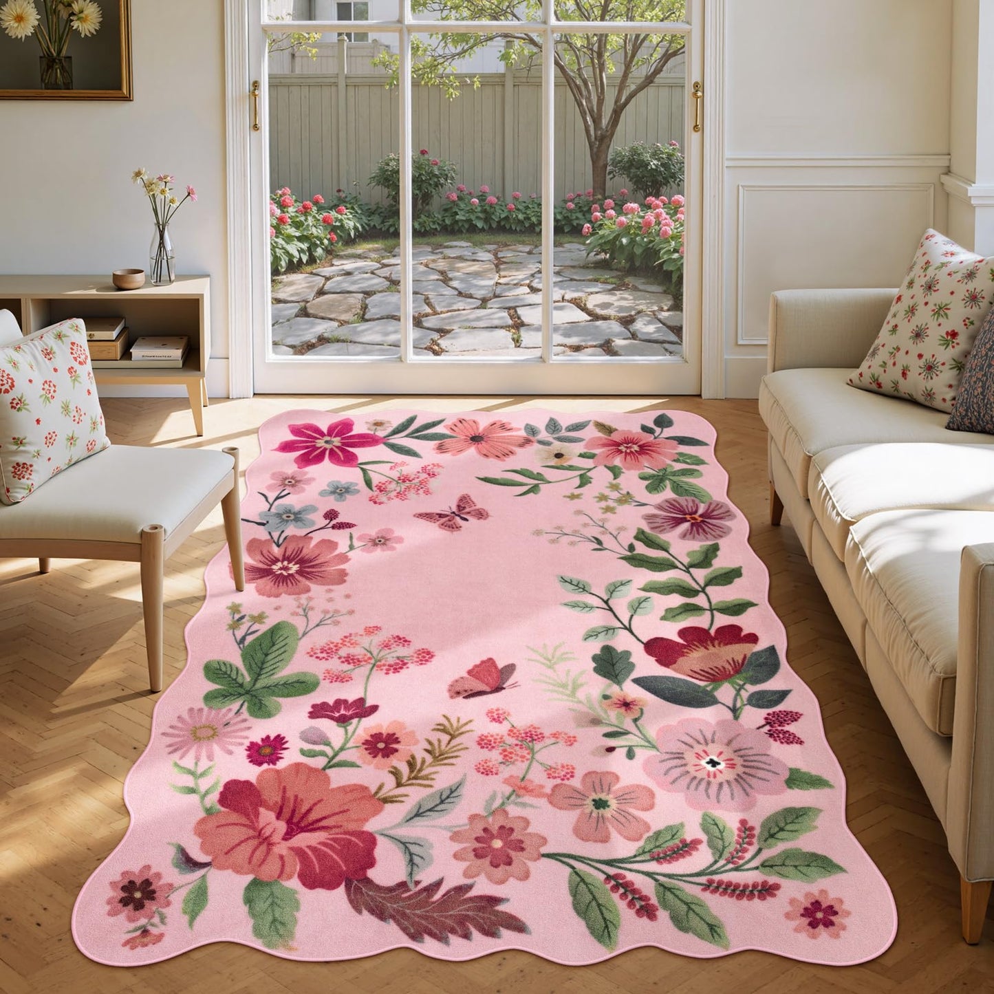 Lahome Floral Rugs for Living Room, 5x7 Area Rugs Ultra-Thin Soft Washable Rug, Non-Slip Bedroom Rug Stain Resistant Boho Flore Carpet for ‎Dining Room Office (5x7ft,Black/Grey)