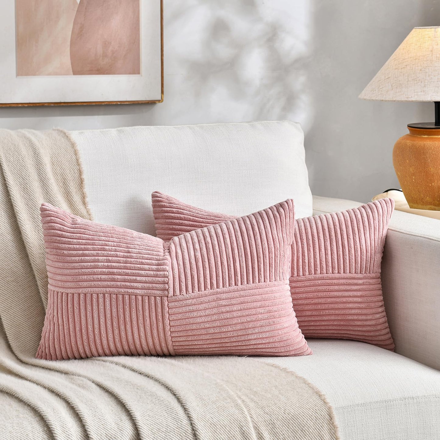 Fancy Homi 2 Packs Rust Boho Decorative Throw Pillow Covers 18x18 Inch for Couch Bed Sofa, Farmhouse Fall Home Decor, Soft Corss Corduroy Patchwork Textured Terracotta Accent Cushion Case 45x45 cm