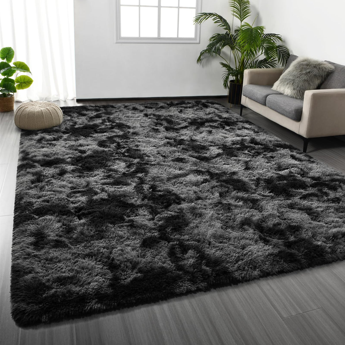Deerhoo Large Shag Area Rugs 6 x 9, Light Grey | Tie-Dyed, Ultra Soft Plush Fuzzy,Washable, For Living Room, Bedroom, Indoor Carpet Nursery Kids Teen Home Decor