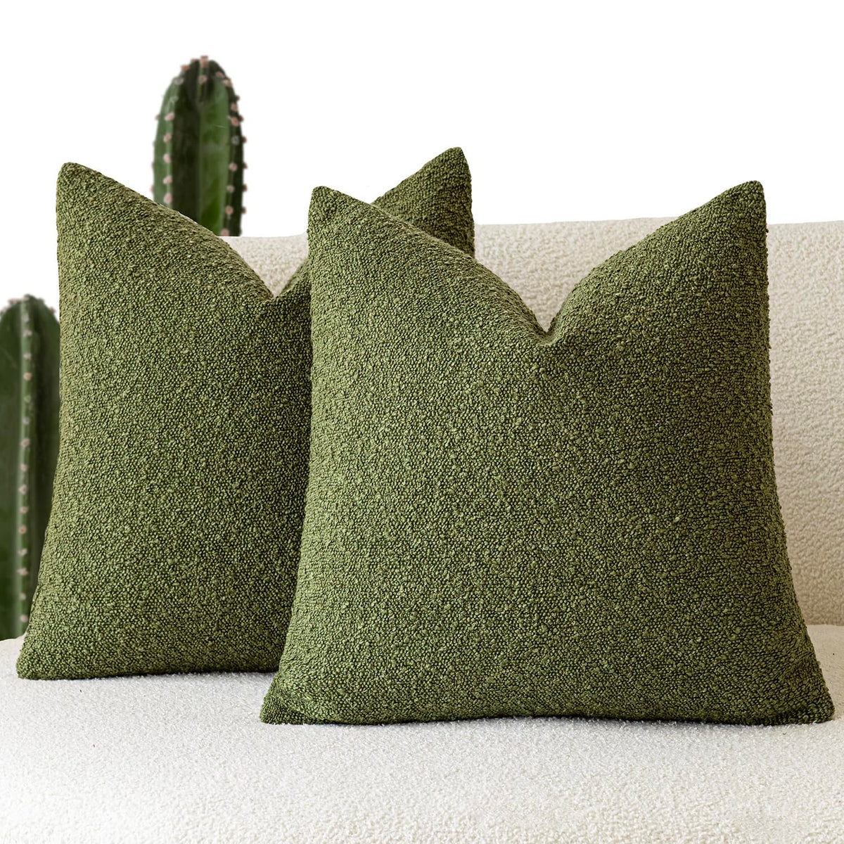 Foindtower Pack of 2, 20 x 20 Inch, Decorative Textured Boucle Throw Pillow Covers Accent Solid Pillow Cases Cozy Soft Couch Cushion Case for Chair Sofa Bedroom Living Room Home Decor, Cream White