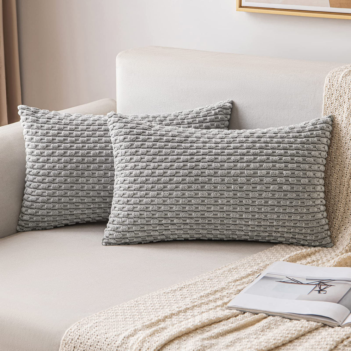 MIULEE Decorative Throw Pillow Covers 18x18 Sage Green Textured Corduroy | Pack of 2 Striped Pillow Covers Modern Farmhouse Home Decor for Couch Bed Sofa Living Room