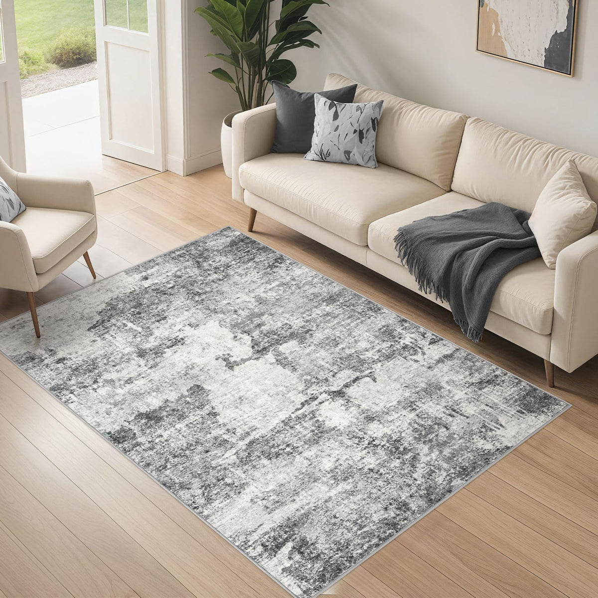 DMOYEST 8x10 Area Rug for Living Room Washable Abstract Indoor Carpet | Neutral Modern Low Pile Rugs Kid & Pet Friendly Large Soft Thin Carpet for Bedroom Dining Room - Grey Blue
