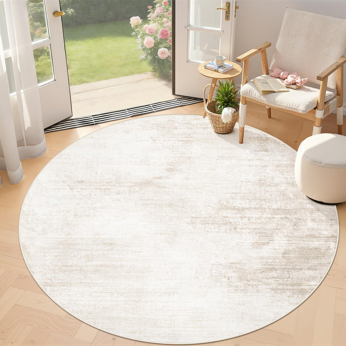 Area Rugs 6x9 Living Room: Washable Rug Modern Abstract Large Rug Soft Non Slip Neutral Rugs Stain Resistant Indoor Carpet for Bedroom Kitchen Dining Room Table Nursery Home Office Rugs(Beige,6'x9')