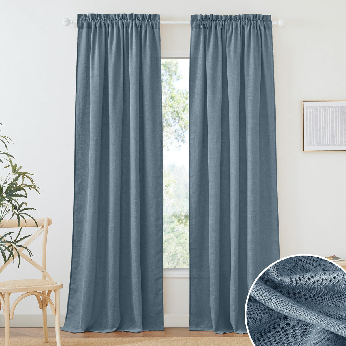 RYB HOME White Sheer Curtains for Living Room Patio Glass Door, W52 x L95 | Linen Texture, Light Filtering Privacy, Airy Translucent, Back Tab, Bedroom Office Balcony, W52 x L95, 2 Panels