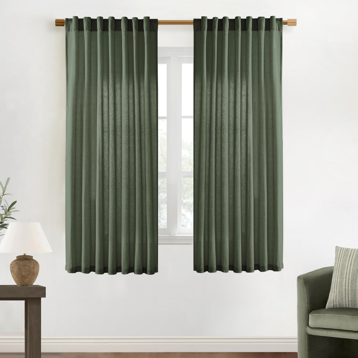Linen Cotton Curtains for Living Room, Cream Off White Natural Fabric Light Filtering Semi Sheer Curtains 84 Inches Long, Ivory Pleated Farmhouse Curtain Drapes 84 Inch Length 2 Panels Set Dining Room