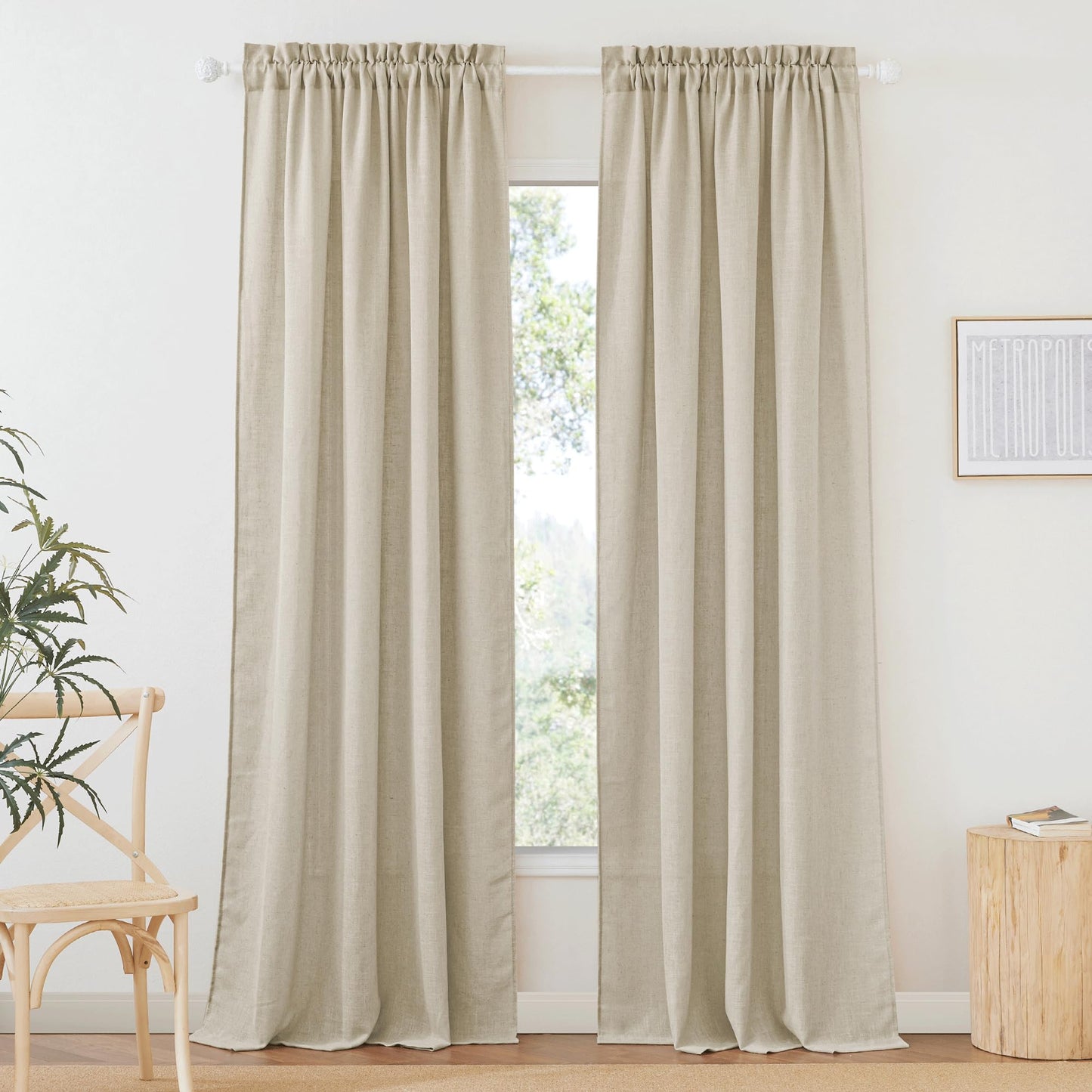 RYB HOME White Semi Sheer Curtains 84 inches Long for Living Room | Half Privacy, Linen Textured, Sheer Light Filtering, Vertical Window Drapes, for Bedroom Dining, White, W52 x L84, 2 Panels