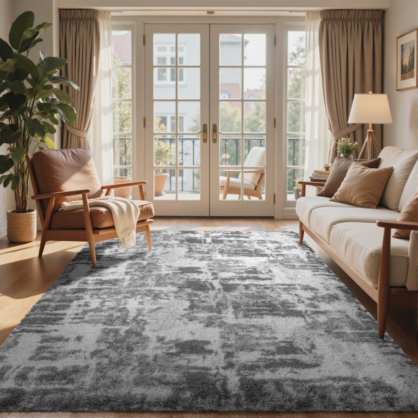 6x9 Ft Large Shag Rugs for Living Room Decor, Tie-Dyed Ultra Soft Fluffy Furry Area Rugs for Bedroom Indoor Floor, Aesthetic Carpet for Kids Home (Dark Grey)