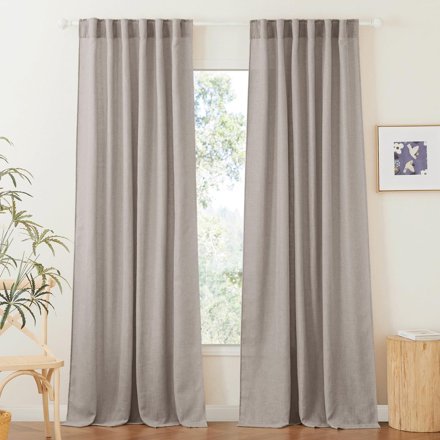 RYB HOME White Sheer Curtains for Living Room Patio Glass Door, W52 x L95 | Linen Texture, Light Filtering Privacy, Airy Translucent, Back Tab, Bedroom Office Balcony, W52 x L95, 2 Panels