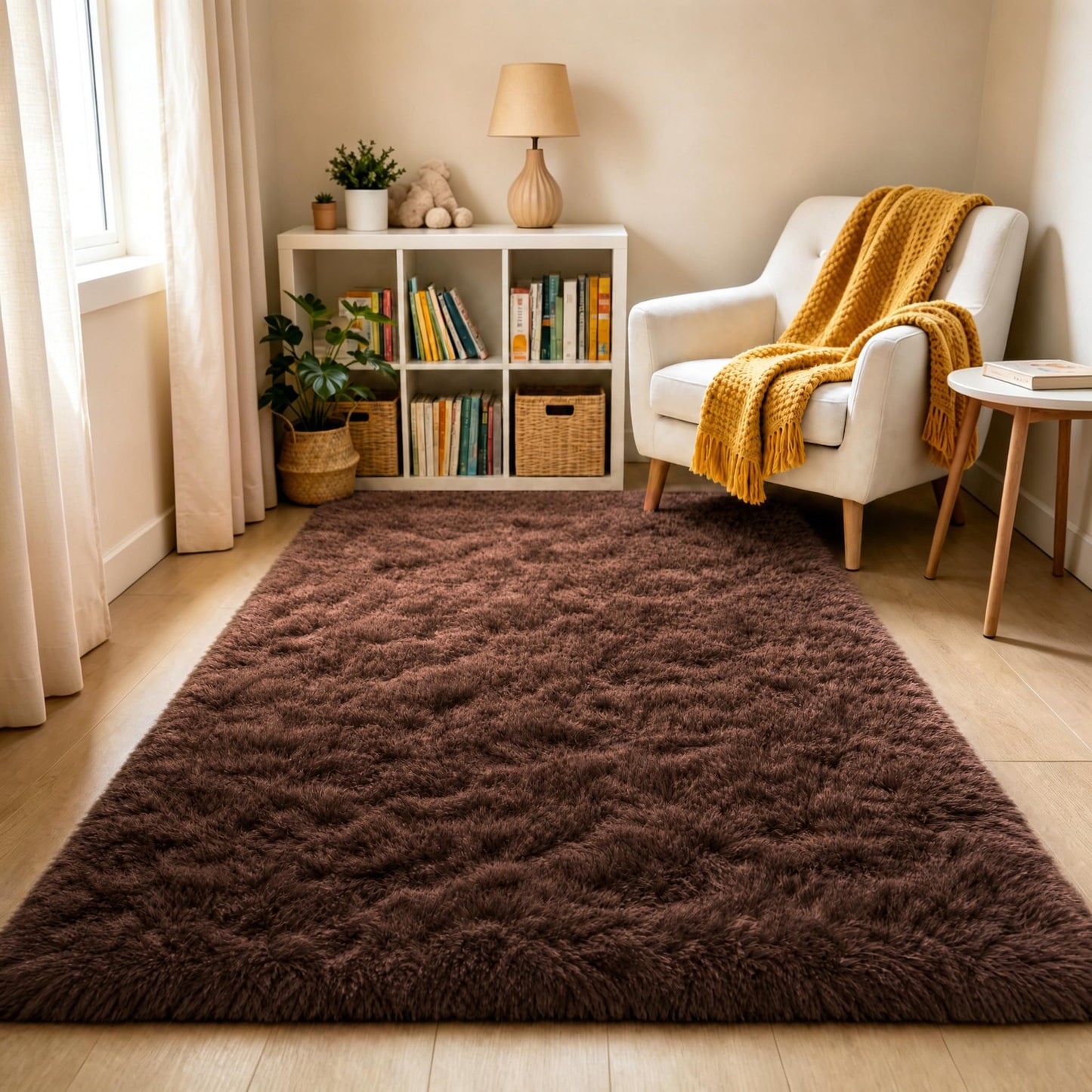 LOCHAS Area Rugs Fluffy Living Room Carpets for Kids Bedroom 6x9, Cream | Ultra Soft Indoor Modern Shaggy Rug for Dorm Nursery Boys Girls Home Decor