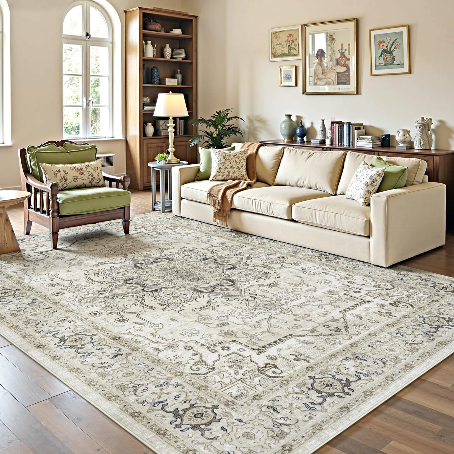 Lofus 5x7 Area Rugs for Living Room Bedroom, Soft Boho Carpet Floral Brown | High-Power Vacuuming, Non-Slip, Low Pile, Stain & Water Repellent, Soft, Skin-Friendly, for Kitchen Entryway Office