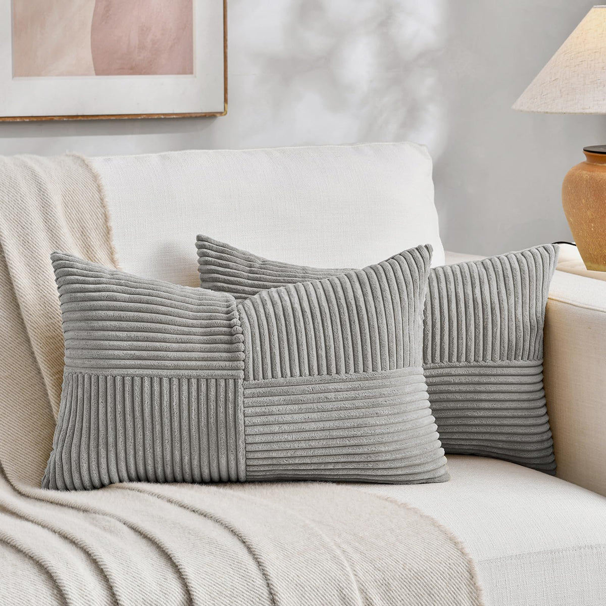 Fancy Homi 2 Packs Rust Boho Decorative Throw Pillow Covers 18x18 Inch for Couch Bed Sofa, Farmhouse Fall Home Decor, Soft Corss Corduroy Patchwork Textured Terracotta Accent Cushion Case 45x45 cm