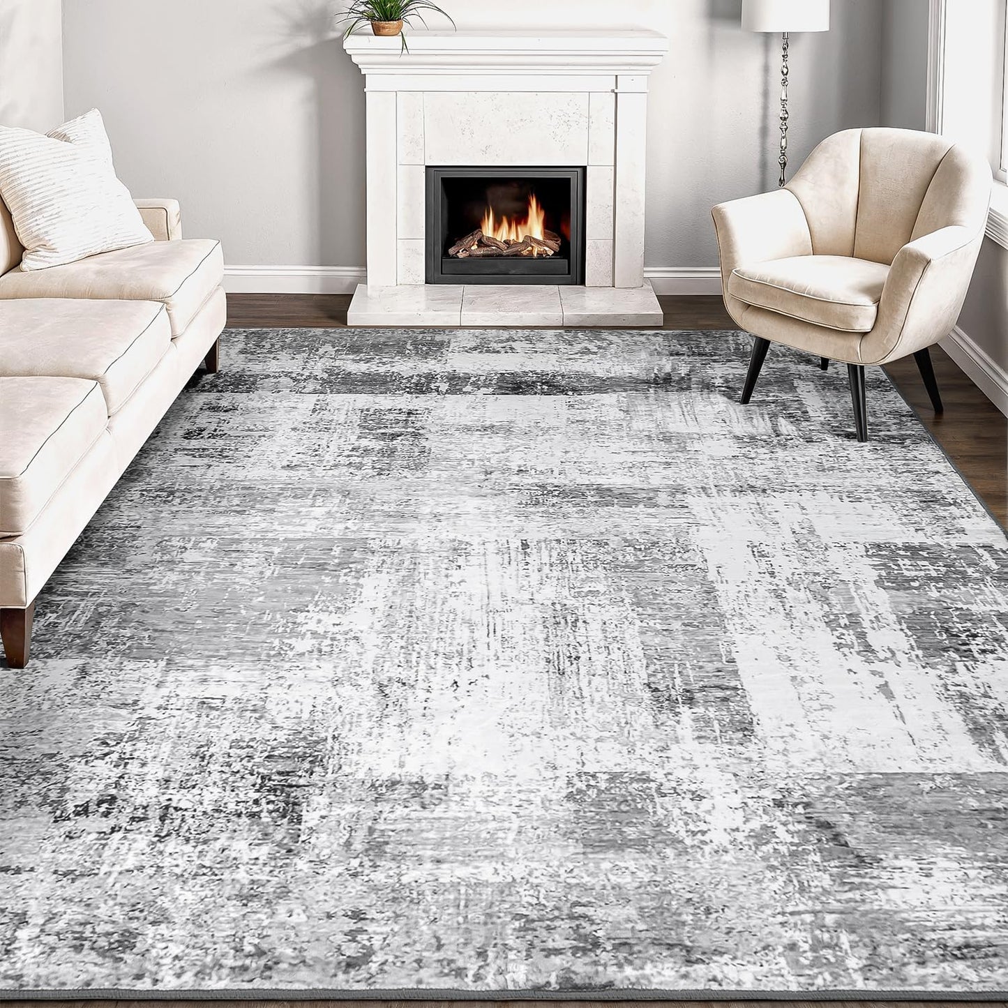 Rugflix 8x10 Area Rugs for Living Room, Washable Large Rug Stain-Resistant Low Pile, Modern Dark Carpet for Dining Room Home Office Kid Room Nursery Bedroom, Navy Blue/Black