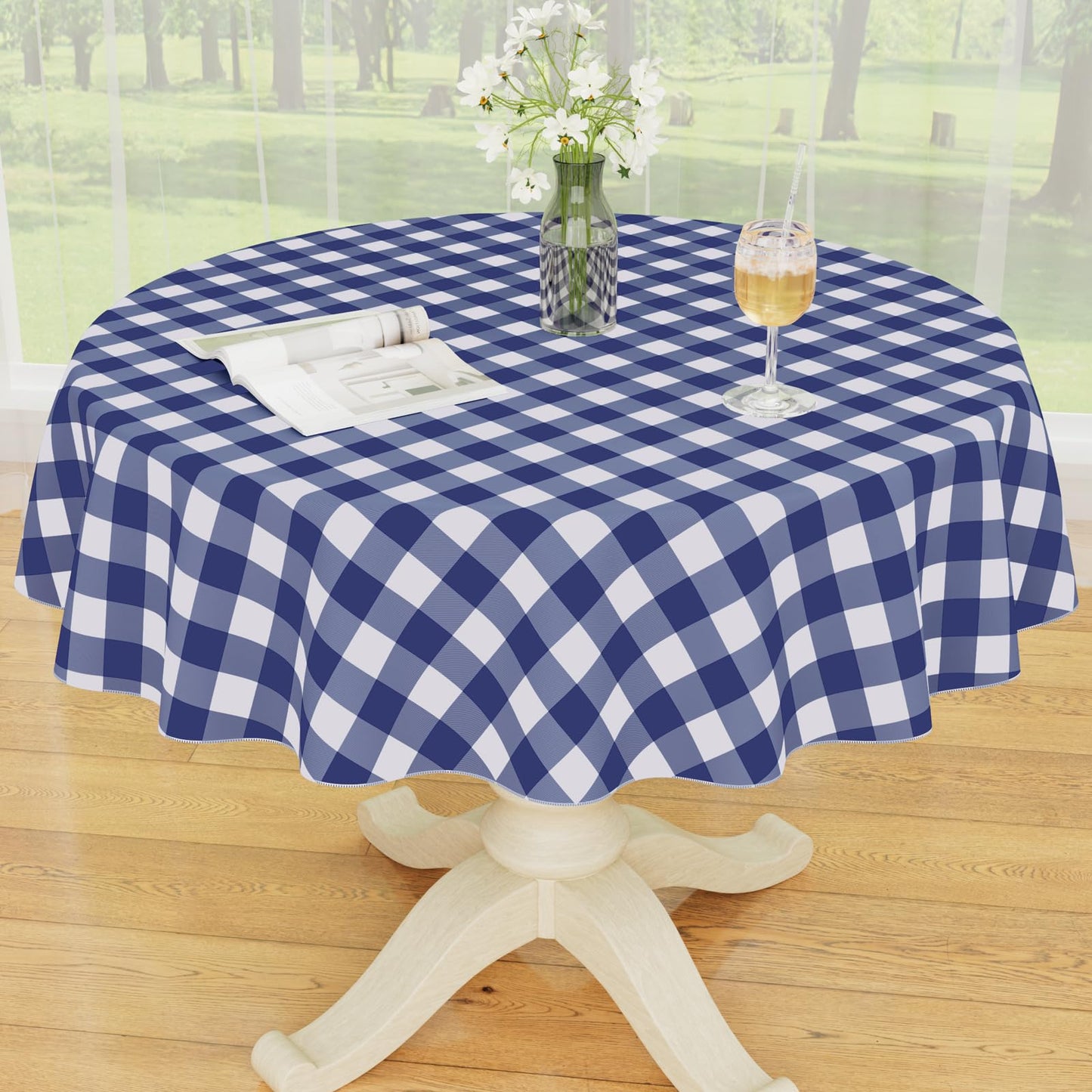 Smiry Picnic Table Cloth, Vinyl Tablecloths with Flannel Backing, 60"x84" | Waterproof Rectangle Table Cloth, Wipeable Buffalo Plaid Table Cover for Indoor and Outdoor (Khaki & White)